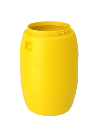 صورة برميل بلاستيكي بولي ايثيلين أصفر مفتوح سعة 240 لتر